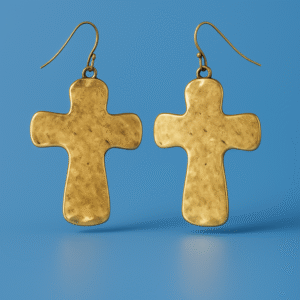 Hammered Gold-Tone Cross Earrings