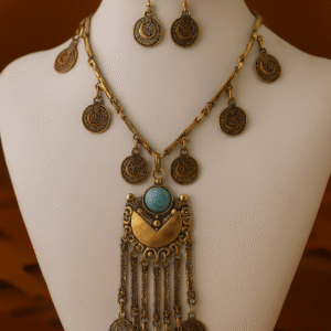 Vintage Coin Style Statement Necklace & Earrings