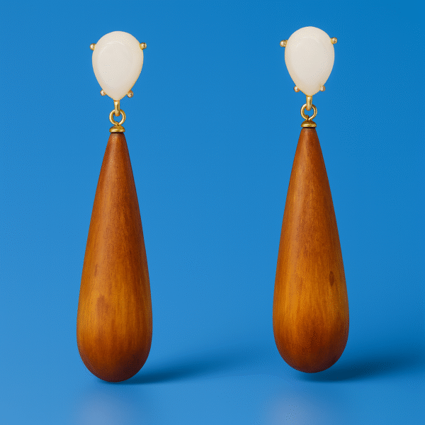 Semi-Precious Stone & Wood Post Earrings