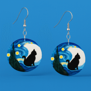 Starry Night Cat Round Earrings