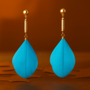 Blue Feather Drop Earrings