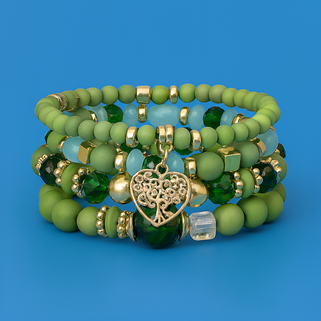 Boho Style Tree of Life Green Bracelet Set