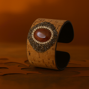 Semi Precious Stone & Multi Crystal Cork Cuff Bracelet