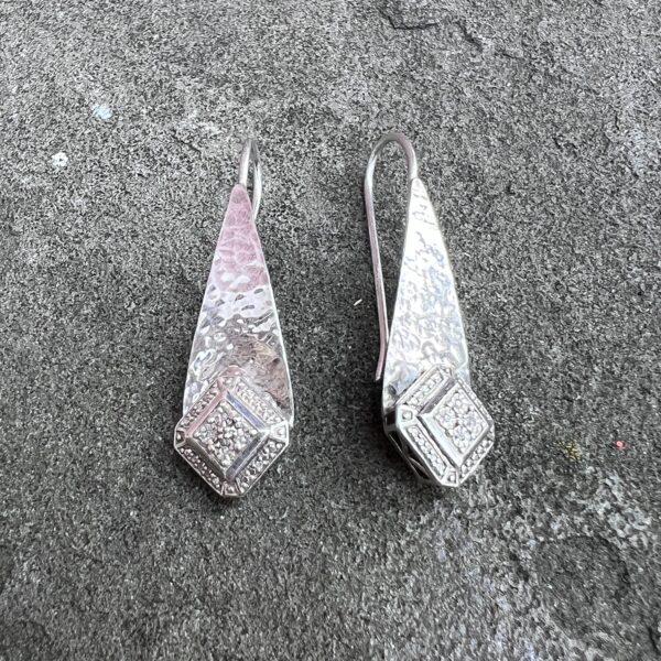 Hammered Drop Diamond Accent Earrings **Pre-Owned**
