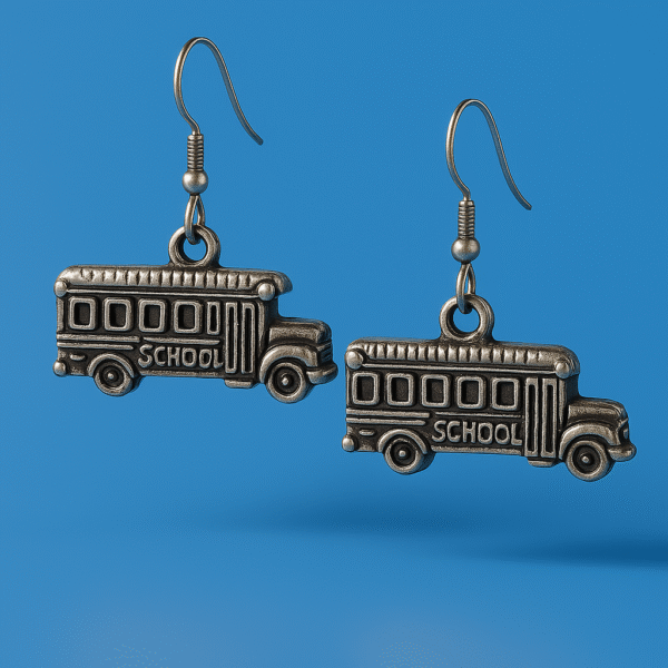 Silver-Tone School-bus Earrings