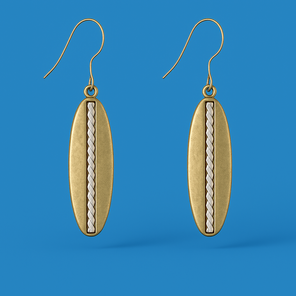 Oval Bar Two Tone Drop Earrings