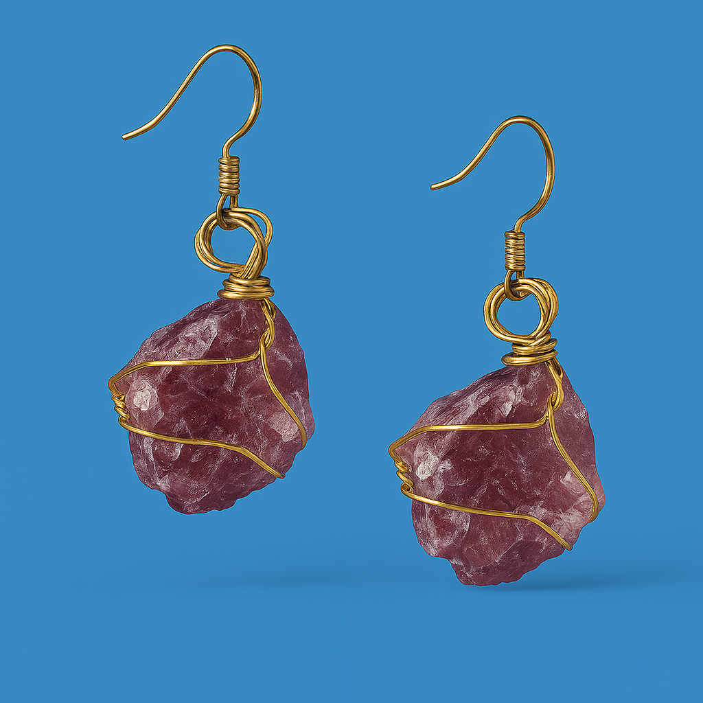 Wire Wrapped Strawberry Quartz Earrings
