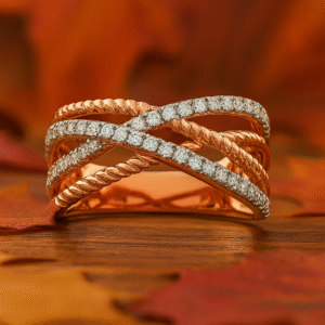 14k Rose Gold Diamond Criss-cross Ring