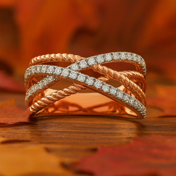 14k Rose Gold Diamond Criss-cross Ring