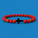 Red & Black Semi-Precious Stone Cross Bracelet