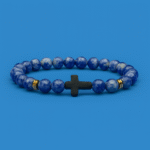 Blue & Black Semi-Precious Stone Cross Bracelet
