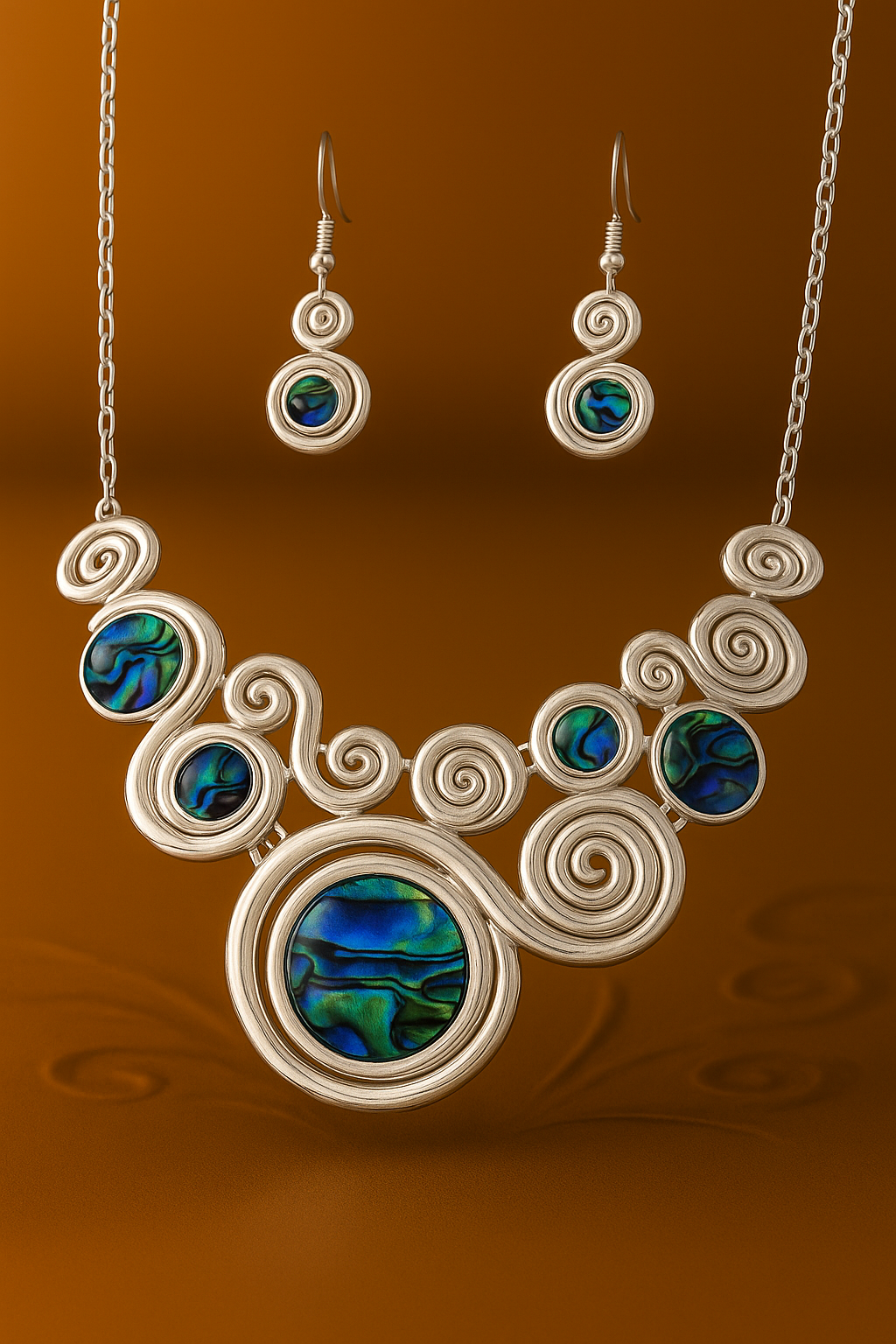 Abalone Design Statement Necklace & Earrings