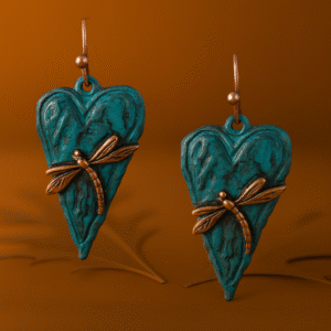Vintage Style Heart & Dragonfly Earrings