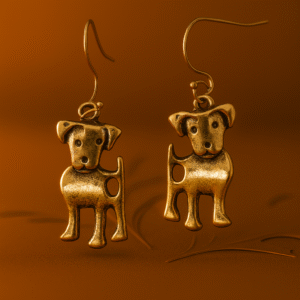 Gold Tone Dog Dangle Earrings