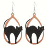 Halloween theme wood teardrop earring - cat