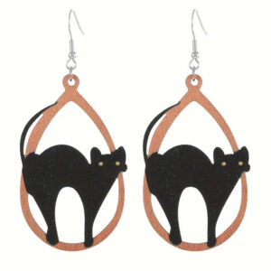 Halloween theme wood teardrop earring - cat