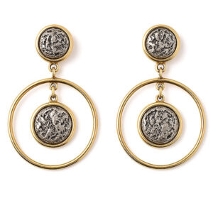 Textured disc and hoop dangle drop earrings