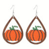 Halloween theme wood teardrop earring - pumpkin