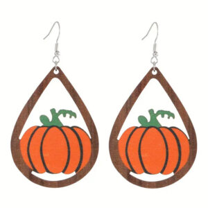 Halloween theme wood teardrop earring - pumpkin