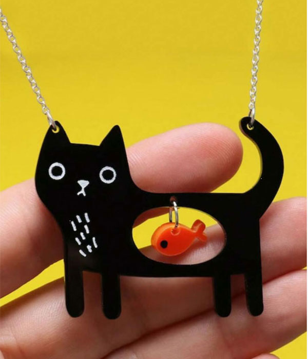 Black Cat & Fish Necklace