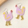 Farm theme wood chicken boots earrings
