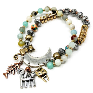 Pet lovers theme multi bead double stretch bracelet - cat