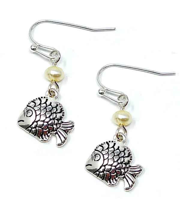 Rustic finish metal fish earrings