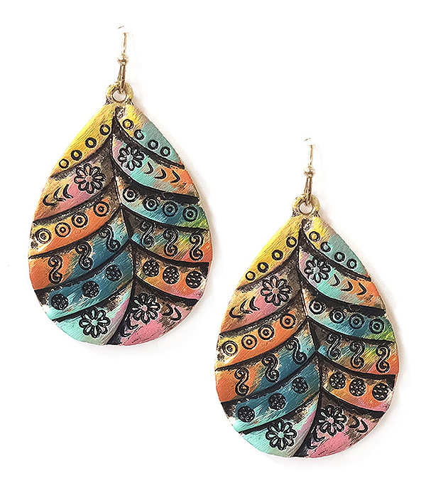 Boho style teardrop leaf earrings