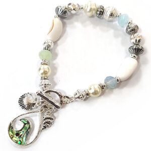 Sealife theme mixed bead and abalone pendant toggle bracelet