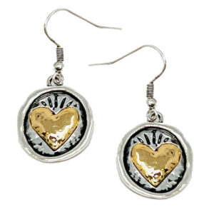Vintage metal heart disc earrings
