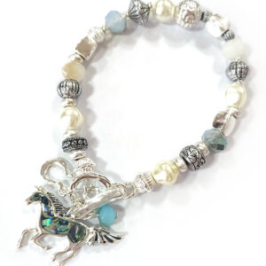 Abalone charm and mutli bead stretch bracelet - horse