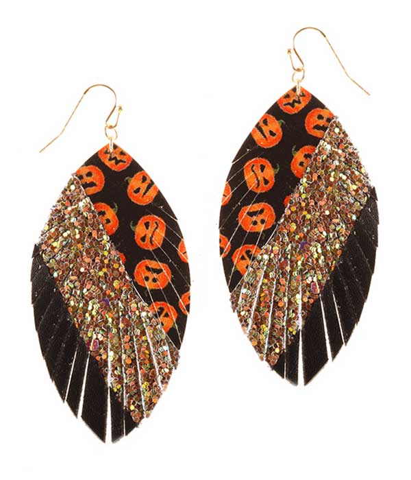 Halloween theme glittering marquise earring
