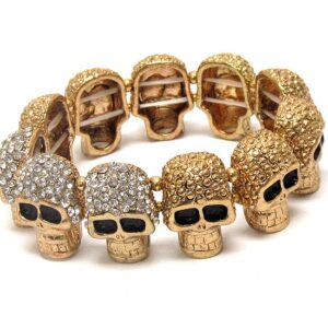 Crystal deco multi skull link stretch bracelet