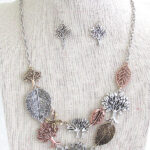Tree of life theme multi charm link bib necklace set