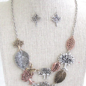 Tree of life theme multi charm link bib necklace set