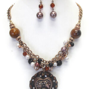 Vintage owl pendant and pearl dangle necklace set
