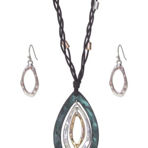 Multi metal oval mix pendant necklace set