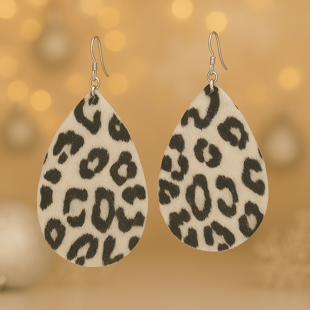Animal print fabric teardrop earrings