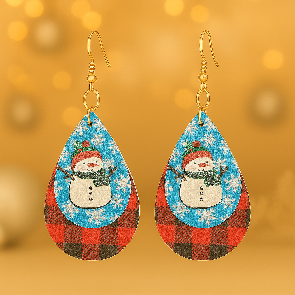 Flannel Snowman Earrings