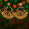 Animal print hoop and fan tassel earrings