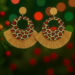 Animal print hoop and fan tassel earrings