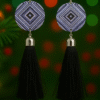 Pattern print disc and tassel drop earrings