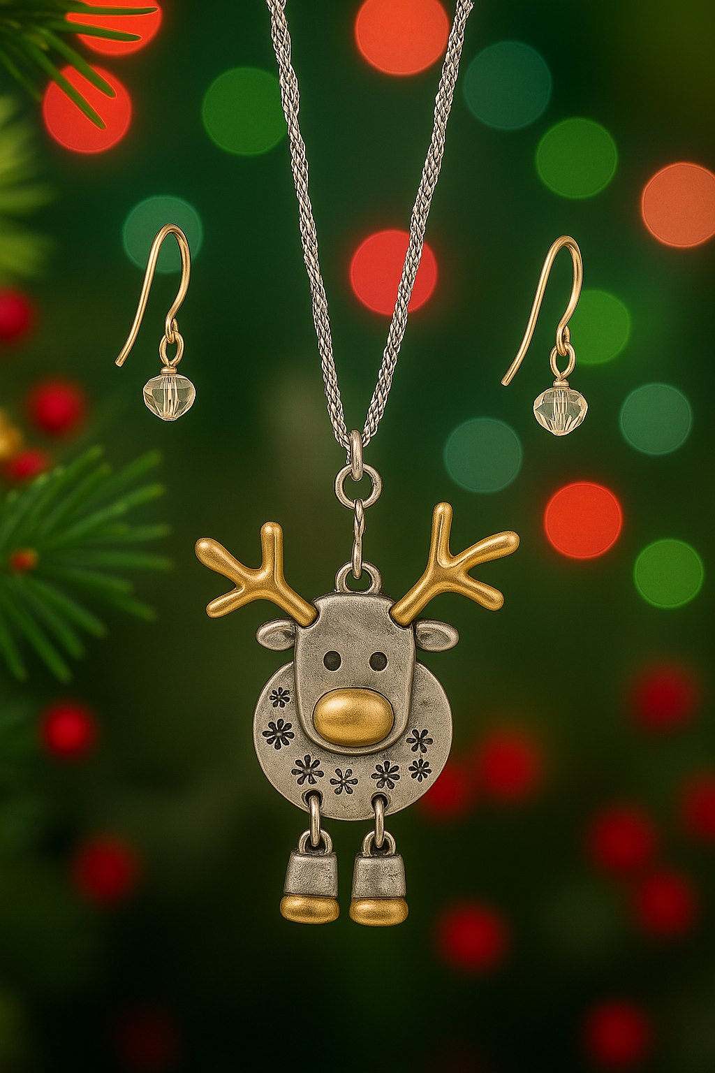 Holiday Reindeer Necklace & Earrings