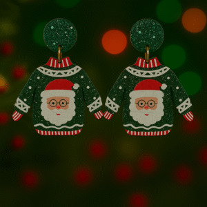 Ugly Christmas Sweater Santa Earrings