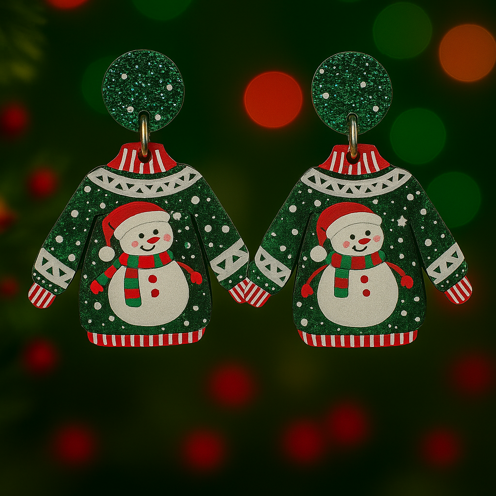 Ugly Christmas Sweater Snowman Earrings