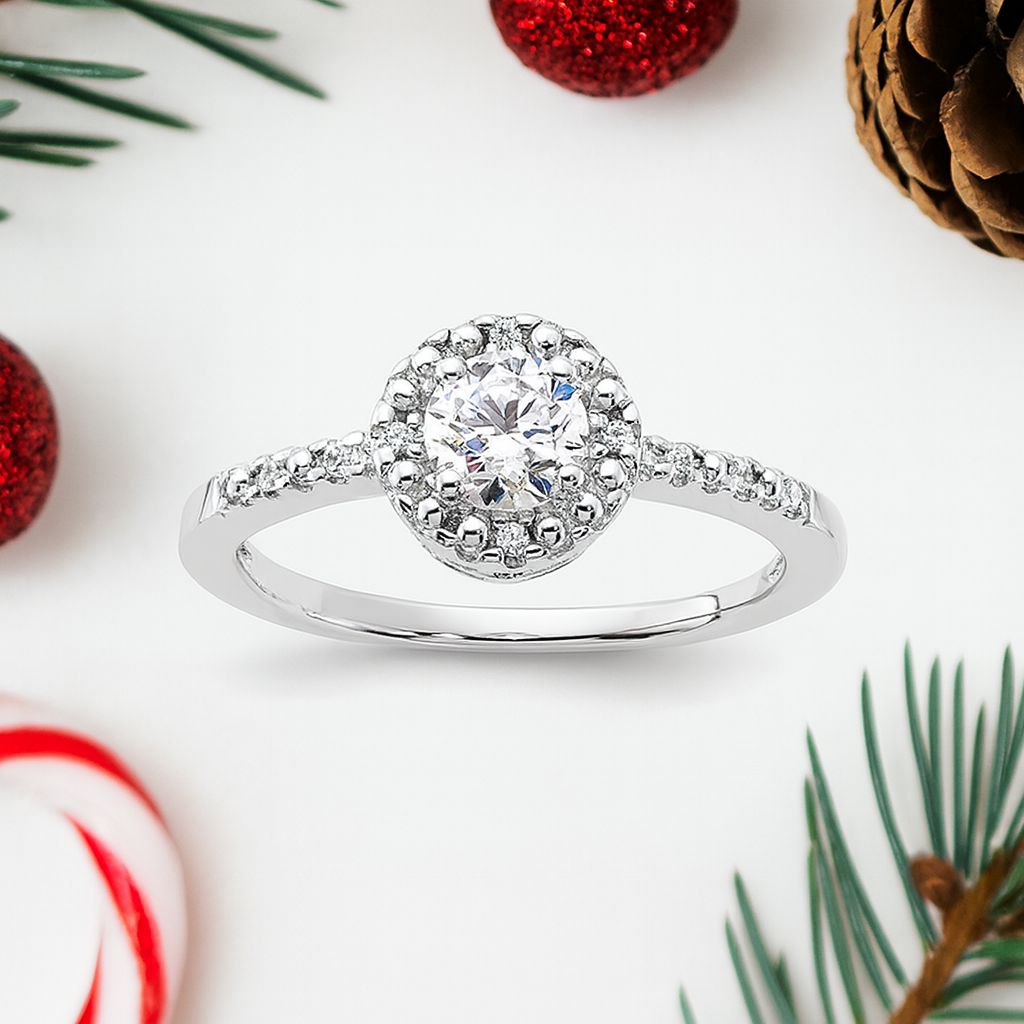 Sterling Silver Diamonore Halo Ring